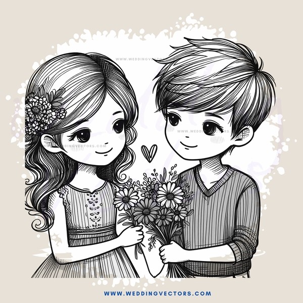 a boy and girl with flowers