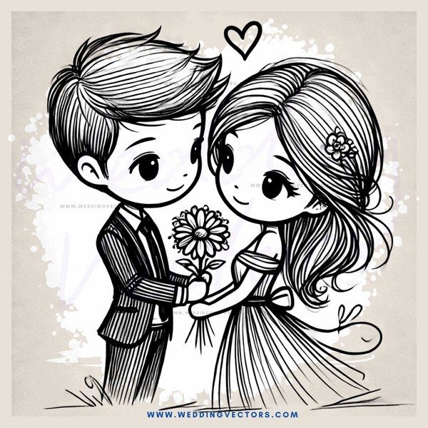 couple hugging with flower and heart