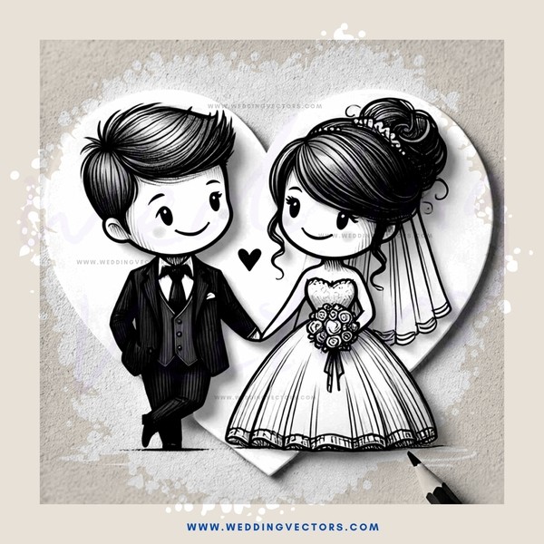 a couple on an illustrated heart cutout