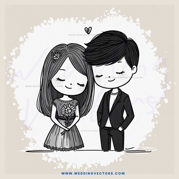 boy and girl holding hands with hearts above them