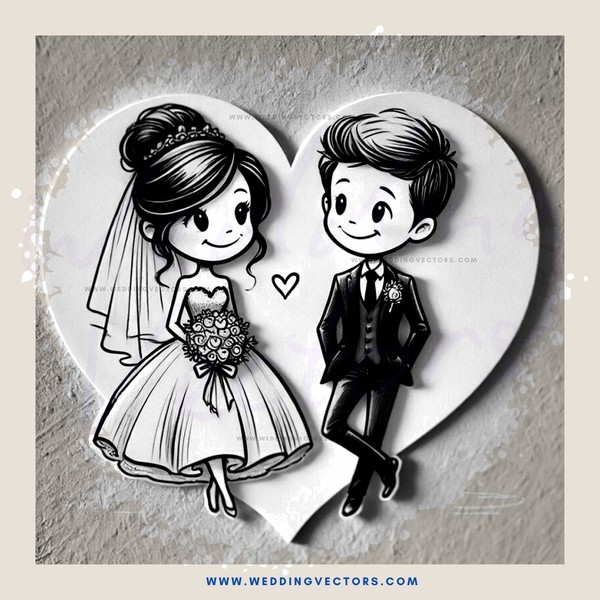 a black and white bride and groom cutout
