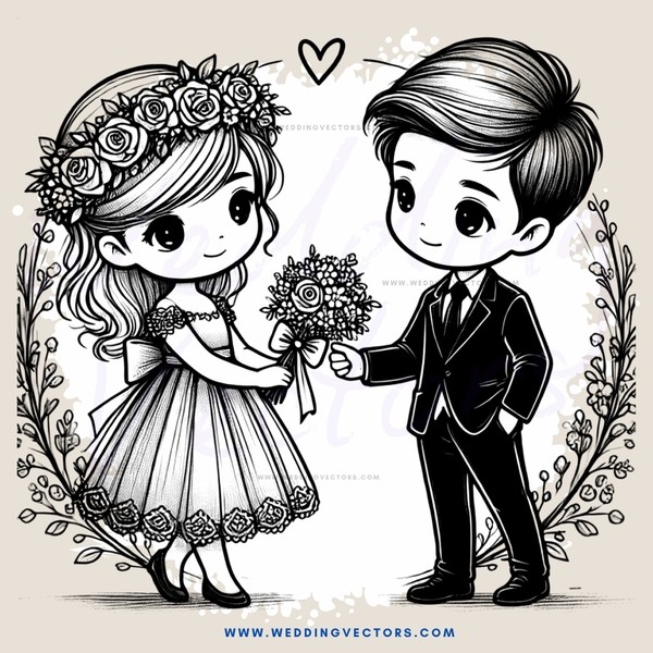 a bride and groom exchange rings in a bouquet