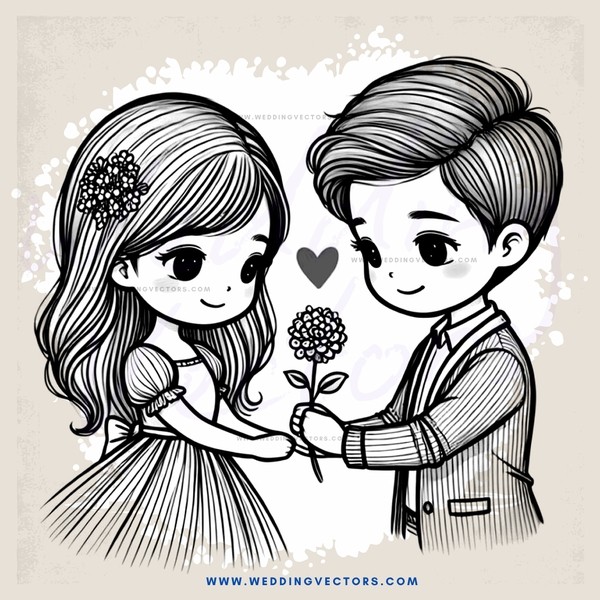 two people with flowers and hearts