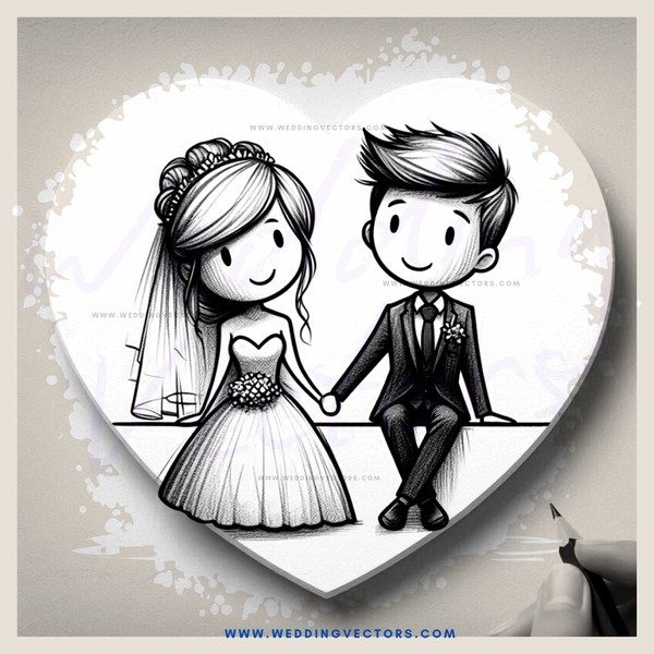 a heart shaped clip holding picture of bride and groom