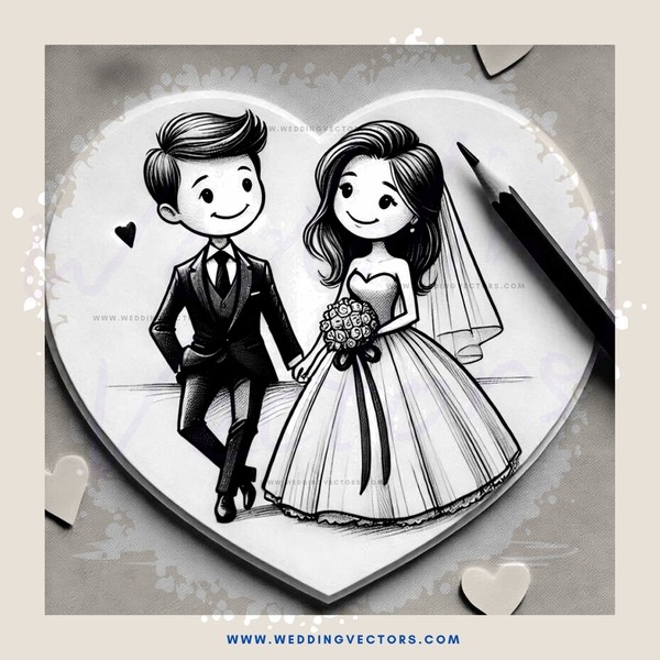 a black and white picture of a couple in wedding attire