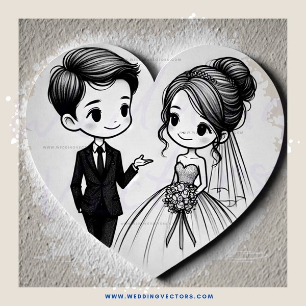 a heart drawn in black and white with a couple of people on it