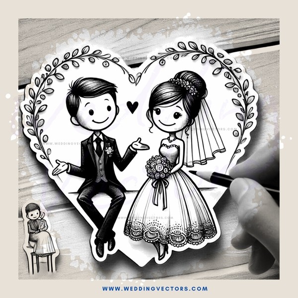 heart clip art for wedding bride and groom