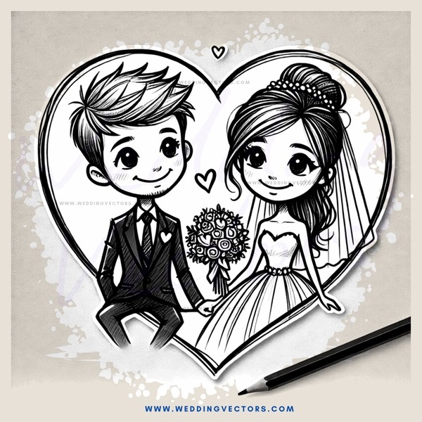 a wedding illustration with a pen on top