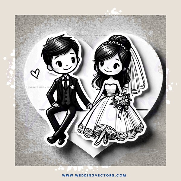 couple stickers on a heart shape