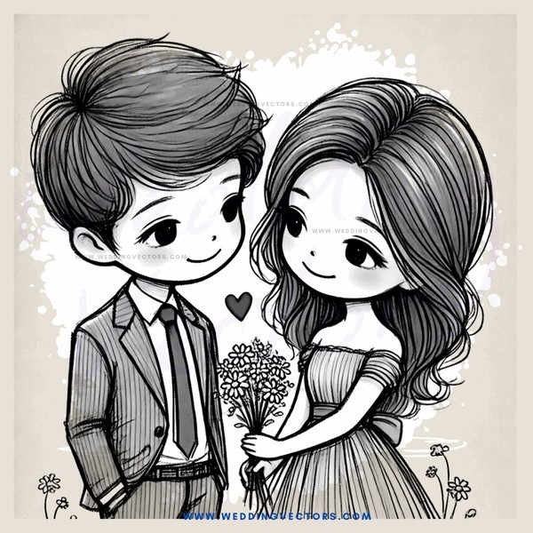 boy and girl drawing with flowers