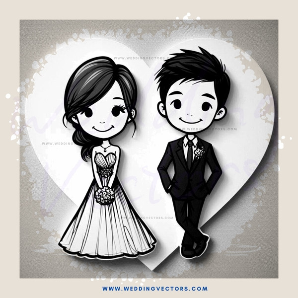 a cartoon drawing of boy and girl on a heart cut out
