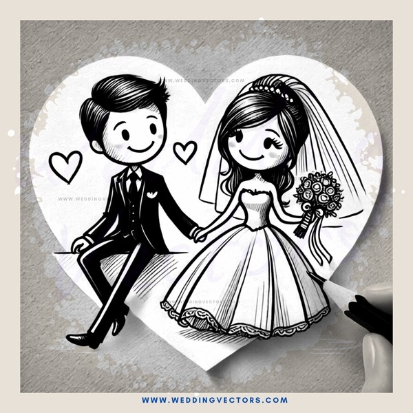 a black and white heart shaped card with a man and woman on it