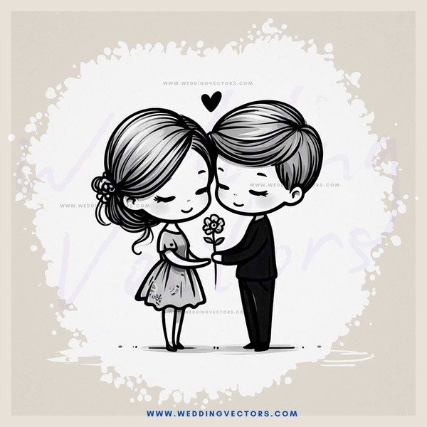 a couple in black and white holding hands and looking at each other