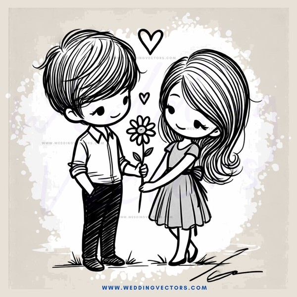 a boy and girl holding a flower