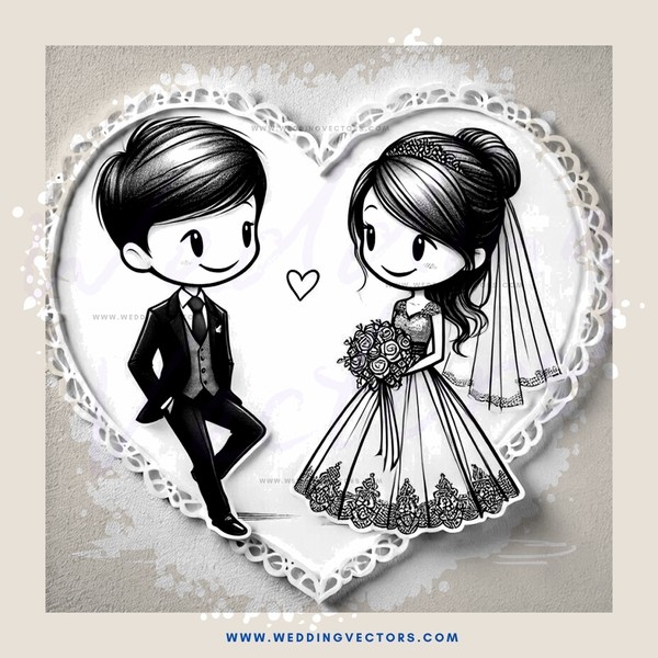a heart shaped picture of a bride and groom