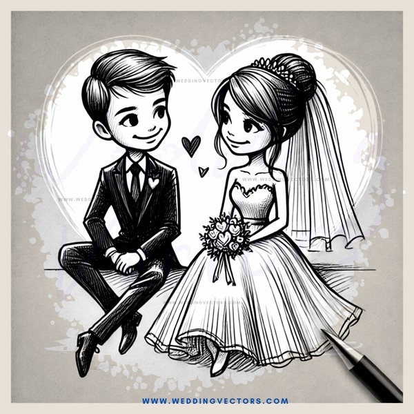 a boy and girl sitting together with a heart on their head