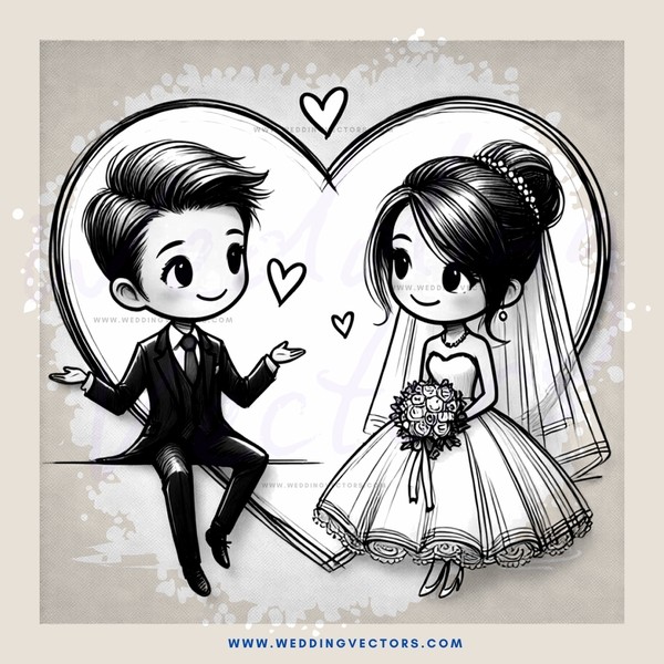 wedding cartoon character hearts