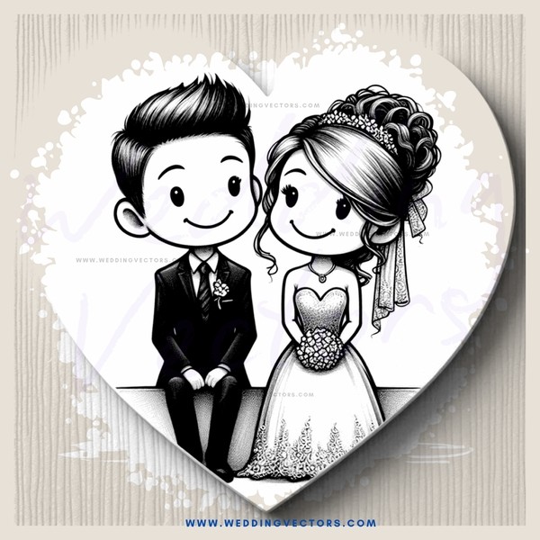 wedding couple cartoon hearts