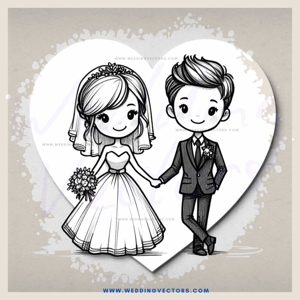 a wedding sketch on heart shaped paper