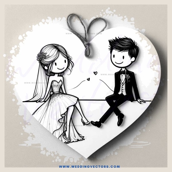 wedding heart clip art with bride and groom