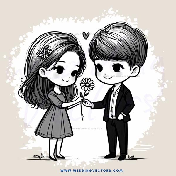 a boy and girl sharing flowers