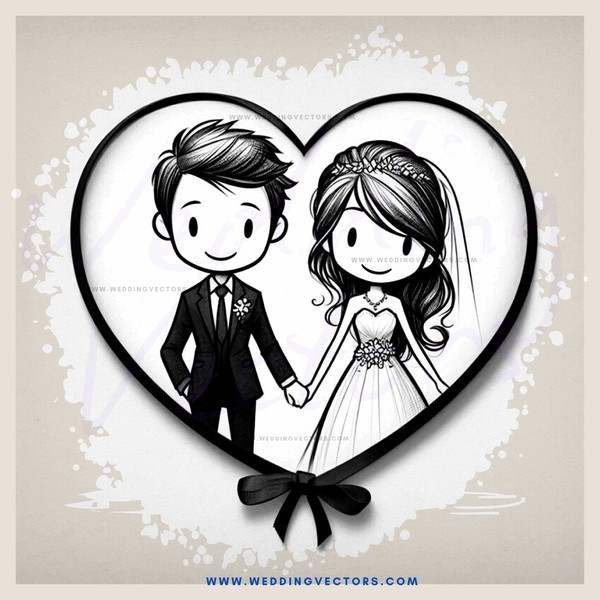 a couple holding hands in black and white illustration