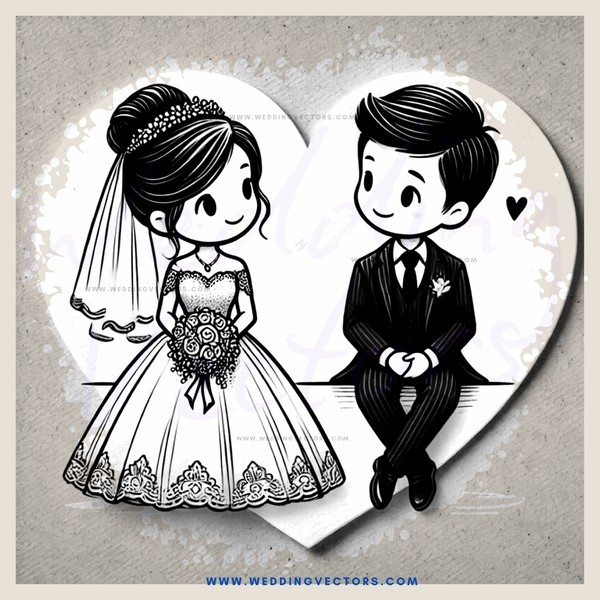 heart icing design with bride and groom