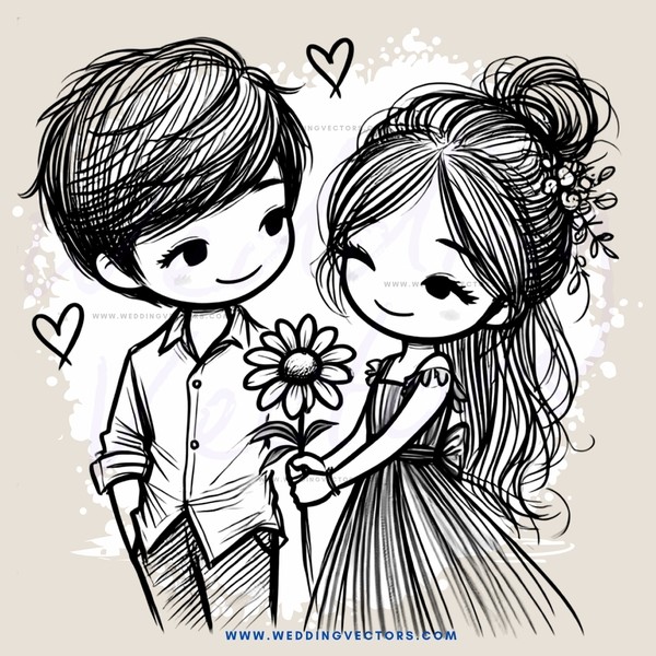 a boy and girl holding a flower