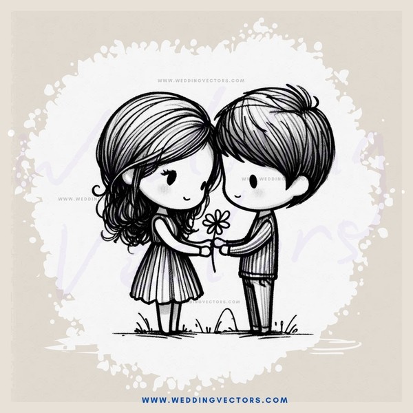couple in love sharing flower