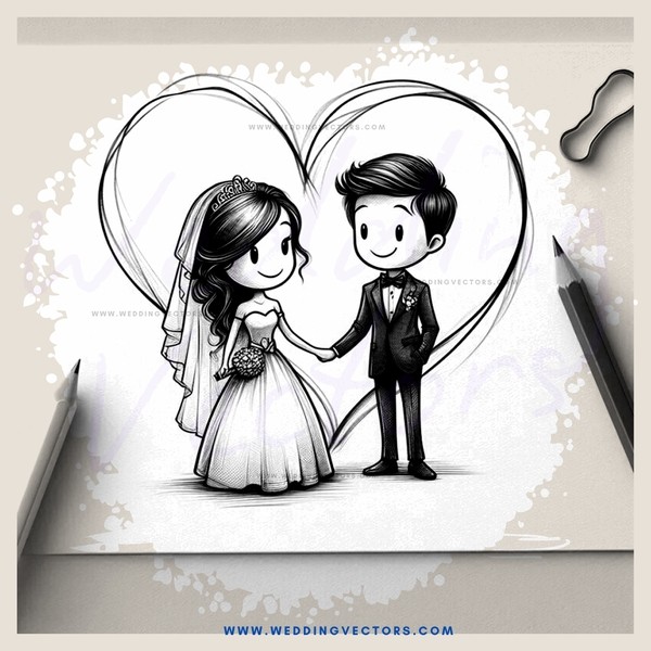a cartoon illustration of an engaged couple