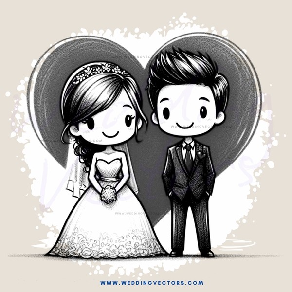bride and groom cartoon love heart