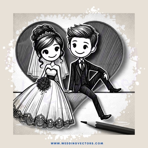 wedding cartoon with pen