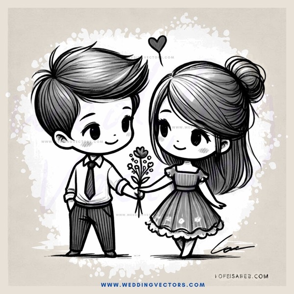 a couple in love holding hands and flowers