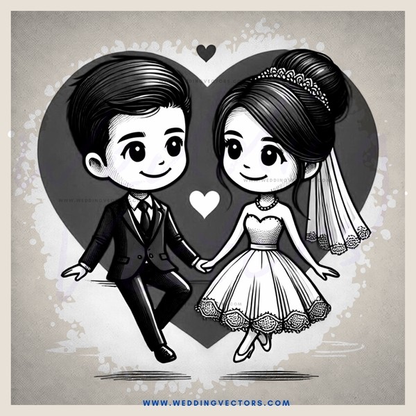 a couple dancing together with hearts around them