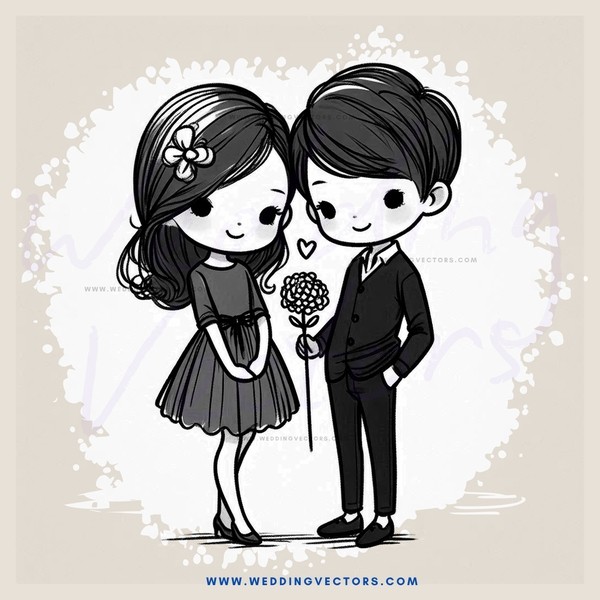 two people in black and white illustration