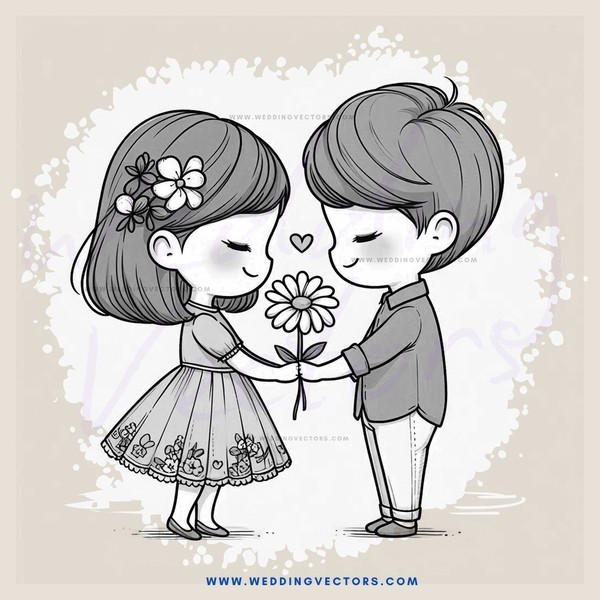 two kids holding hands and a flower