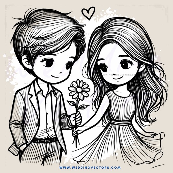 a boy and girl holding a flower