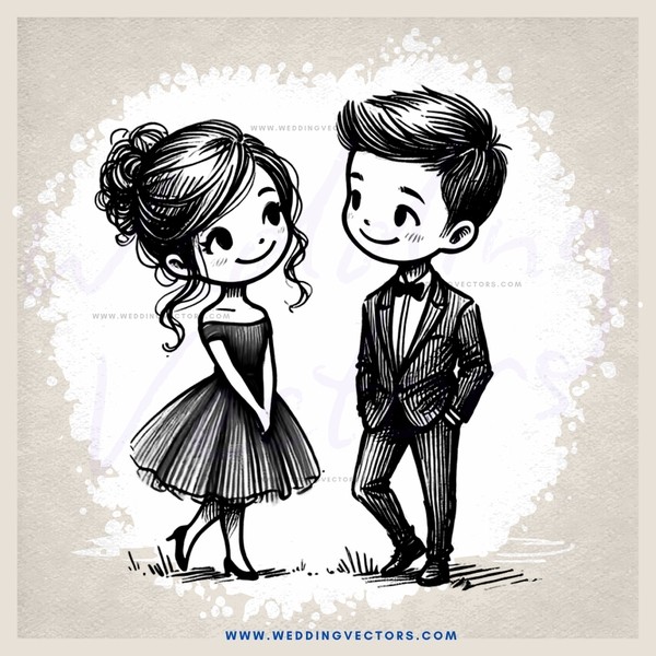 a young couple standing together with happy smiles