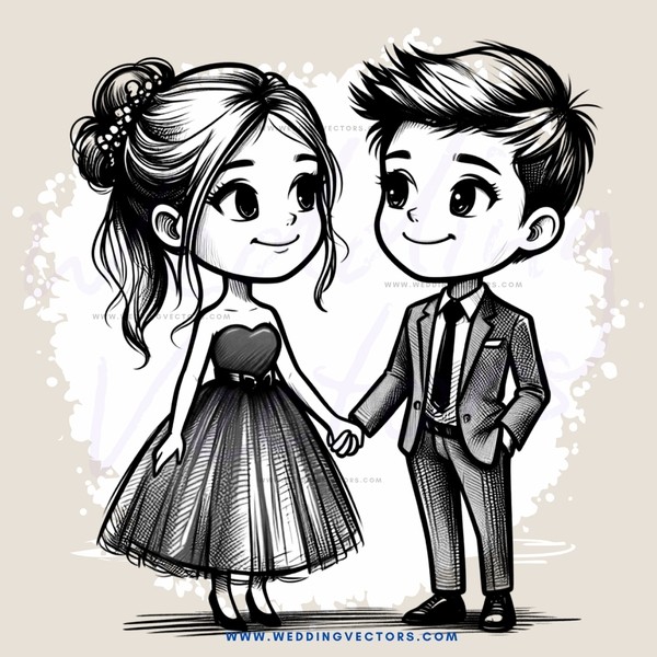 couple embracing in black and white cartoon drawing