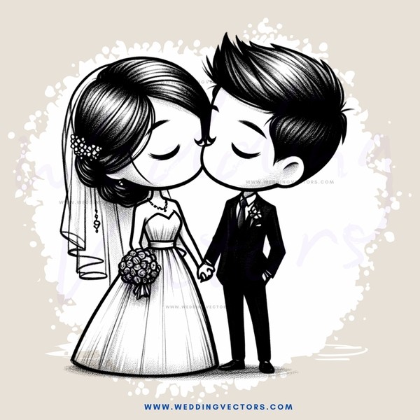 a bride and groom in black and white