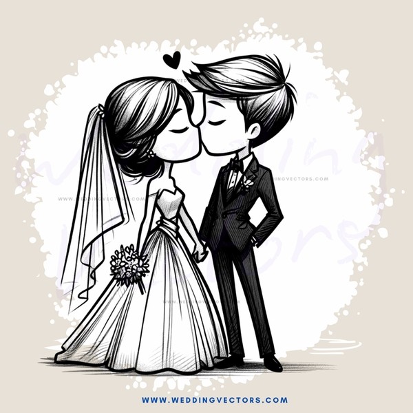 a wedding couple kissing with hearts