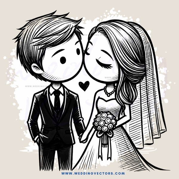 a bride and groom in black and white