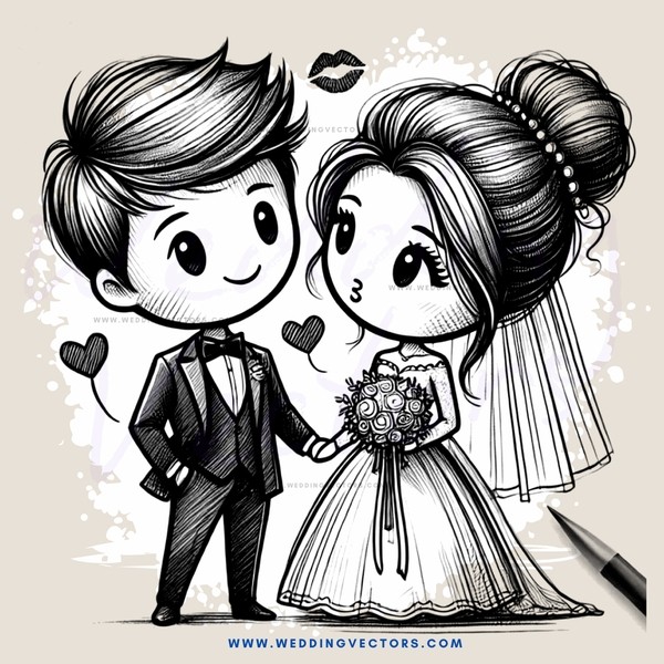 a bride and groom in black and white