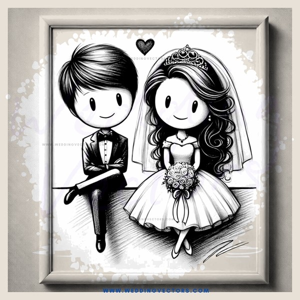 bride and groom picture frame on wall