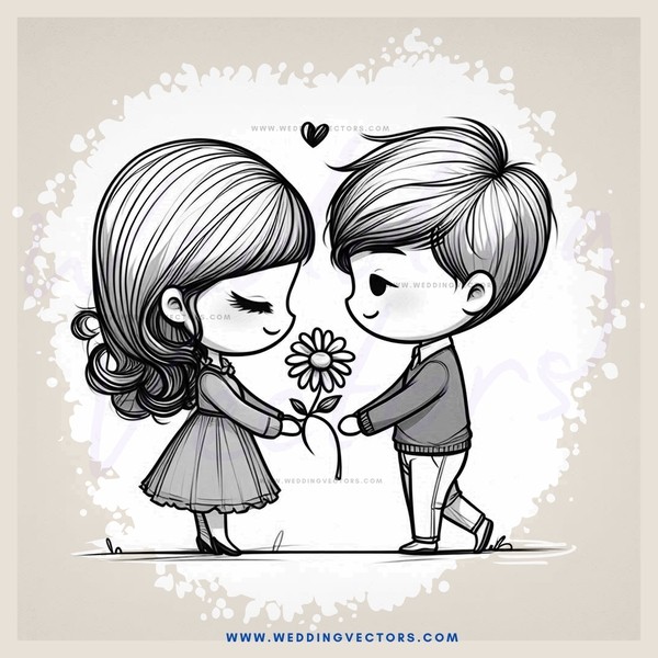 a girl and boy holding flower