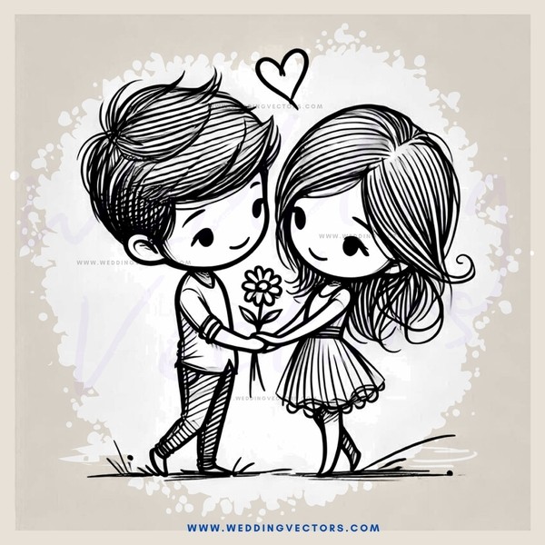 boy and girl holding hands on grass with flowers