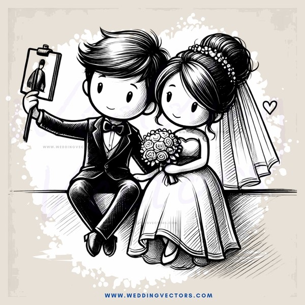 newlyweds holding flowers and posing for picture