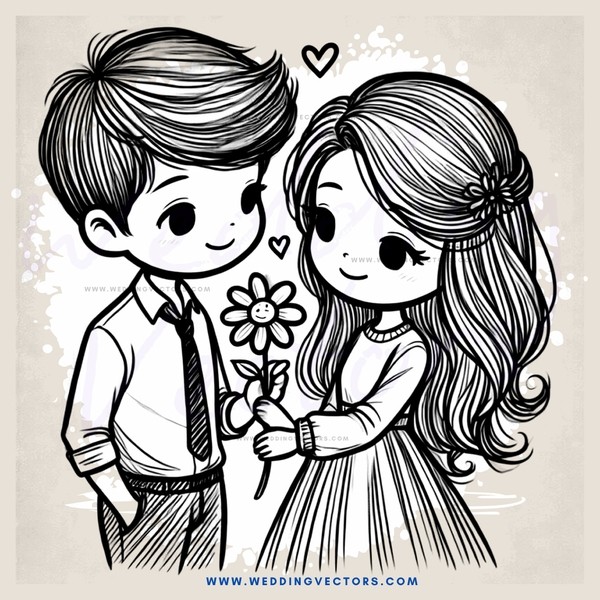 boy and girl shaking hands with flower