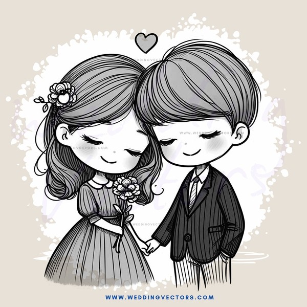 a boy and girl holding hands with hearts over their heads