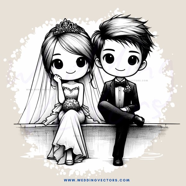 a bride and groom in black and white